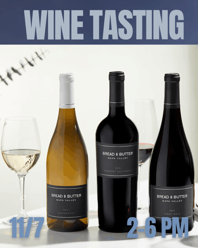 Take a breath, let your shoulders drop, and join us this Friday, November 7 from 2–6 PM for a Bread & Butter Wine Tasting at Corners. 🍷