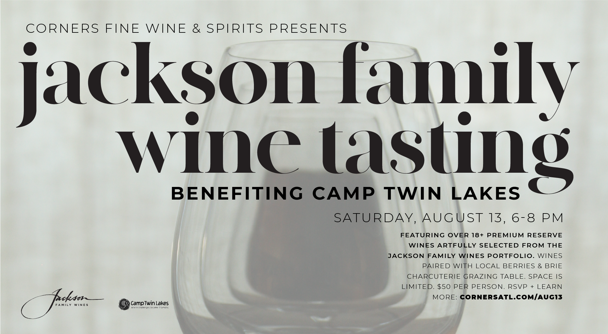 Jackson Family Wine Tasting at Corners Fine Wine & Spirits Benefiting Camp Twin Lakes